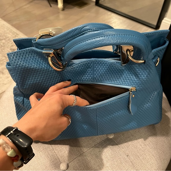 NEW Authentic Leather Baby Blue Purse Handbag - Picture 5 of 15